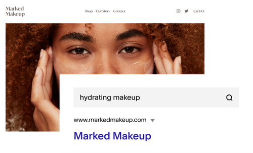 Site web de Marked Makeup et barre de recherche