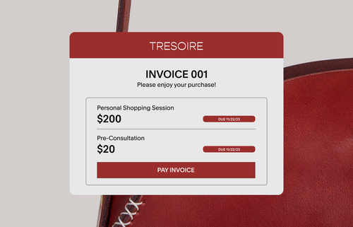 A Squarespace invoice details services provided and costs owed, designed to match a business’ brand.