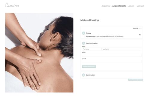 UI of spa booking page.