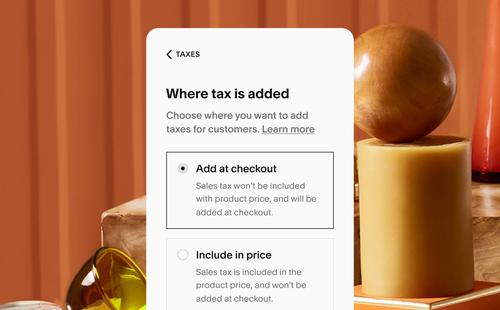 Pannello di gestione delle imposte sull'app Squarespace