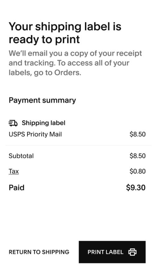 Shipping label print screen